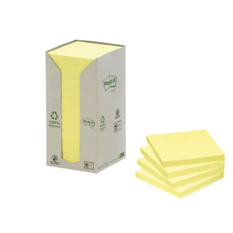 Foglietti Post-it® Notes Giallo 76x76 mm carta riciclata Torre da 16 blocchetti da 100 ff - 654-1T